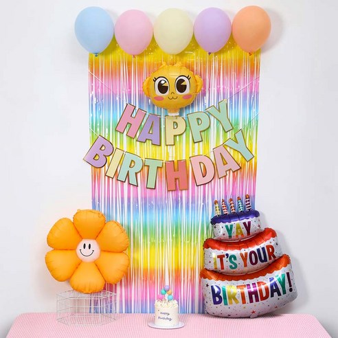 [피앤비유니티]스마일데이지 풍선스탠드 생일장식커튼세트 펌프포함, 1세트, 15)금비기본형마카롱커튼세트