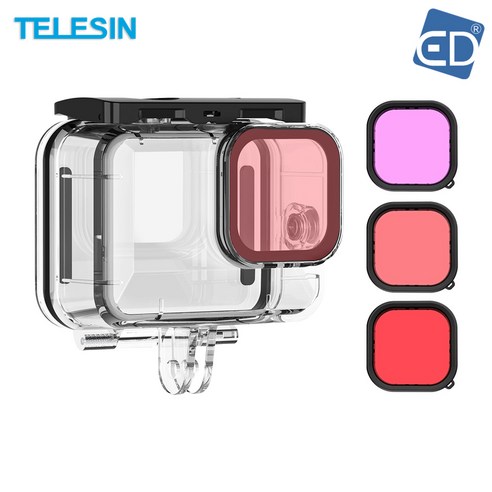 TELESIN 정품 텔레신 고프로 히어로 13/12/11/10/9 호환 방수하우징 보호케이스+3종 필터 세트 /ED, 1개