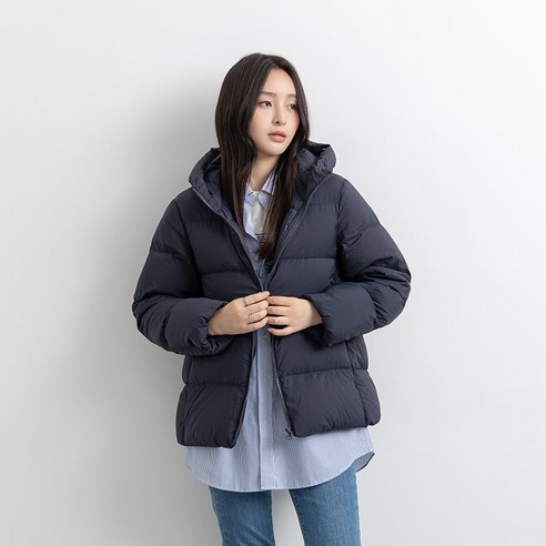 DFMEI 오리털 90% 패딩 베이커리 커플 퓨어 컬러 후드 코트 코오롱숏패딩