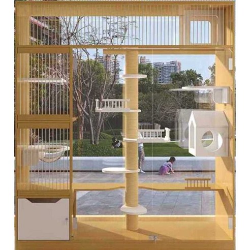 브라운 럭셔리 빌라 장펜스 고양이 케이지, 목재 실내 캐비닛, 견고한 구조, 120x90x60 월넛, 1개 애견동반호텔 10 동물병원케이지 애견샵 호텔 켄넬 유치원 분양장, 100x60x180 스타일2