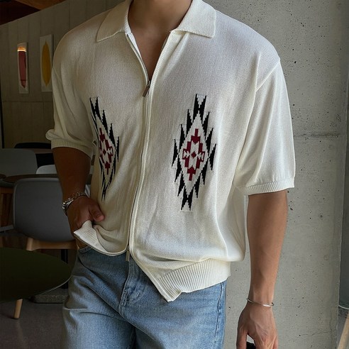 남자 여름 반팔가디건 투웨이 집업 자수 토테 남자다잉