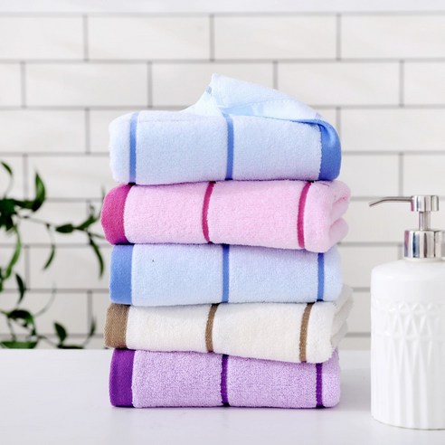 1+1 수건 순면 소프트 화이트 체크 전면 커플 티슈 주문 선물, 컬러 믹스, 34*75