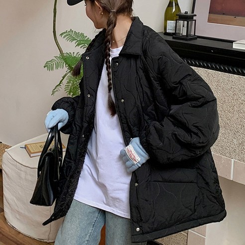 마이핏다이어리 겨울 빅사이즈 오버핏 누빔 퀄팅 깔깔이 경량 데일리 얇은 숏 패딩