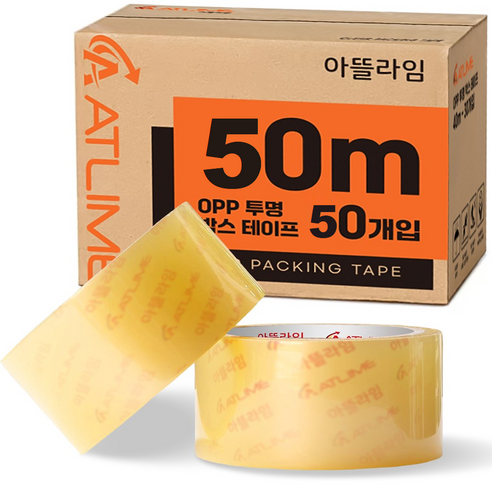 아뜰라임 튼튼한 다용도 포장용 투명 박스 테이프 48mm, 50m, 50개
