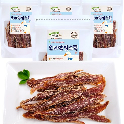 멍도락 국내산 수제간식 오리안심 100% 면역력강화 피부모질도움 강아지껌, 4개, 60g, 오리안심스틱