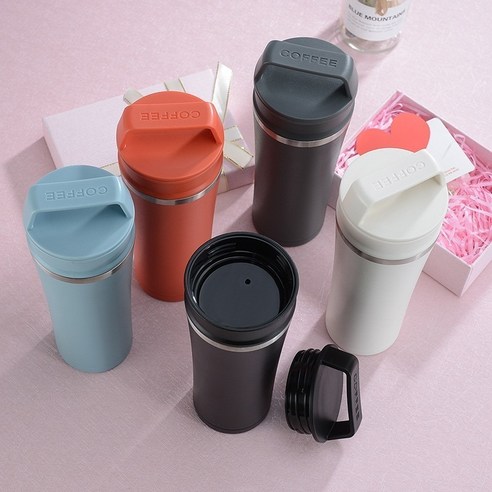 ROGBID휴대용 커피 컵 스테인레스 스틸 보온병 컵, 450ml, 블랙