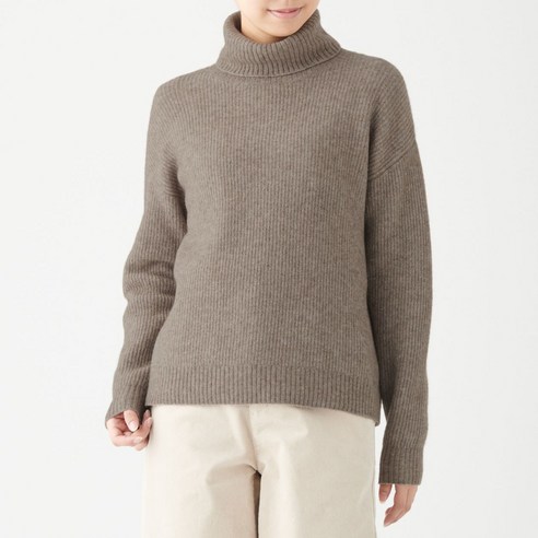 무인양품 MUJI 여성 야크혼방 부클레 고무뜨기 터틀넥 스웨터 W9AA051