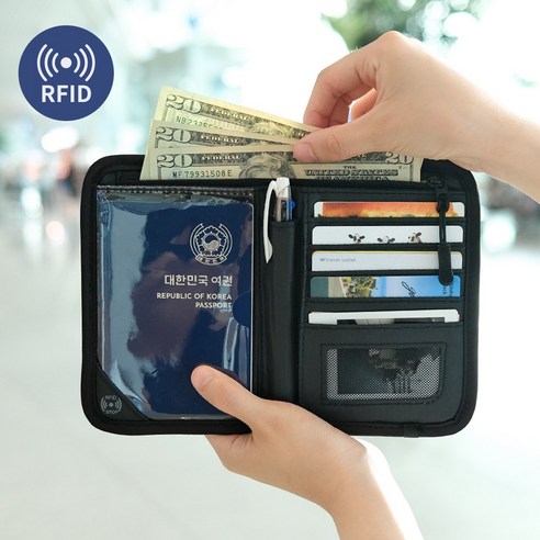 여권·카드·엔화·예약 바우처를 한 번에 모아두기 좋은 RFID 차단 여행 파우치입니다. - 1
