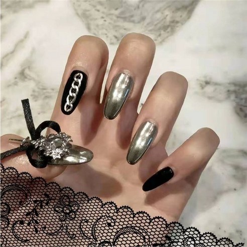 떨샵 캐릭터 체커보드 키치스타일 네일팁 인조손톱, 2개, NAIL-N253