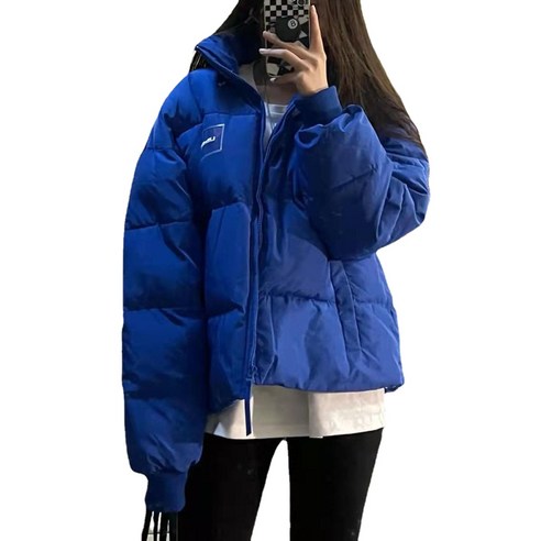 ANKRIC 숏패딩 클라인 블루 면 재킷 여성 겨울 느슨하고 다재다능한 두꺼운 따뜻한 빵 재킷 퀼트 재킷