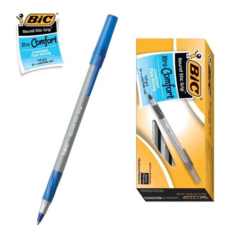 BIC 볼펜 라운드스틱 그립 1.0mm Grip 빅볼펜 12P, 12개, 블루