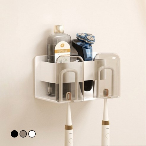 썬피크 무타공 올인원 칫솔걸이 2인용, 화이트, 1개 - 양치용품 정리