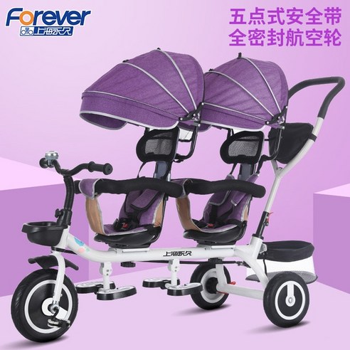 안전한 보행기 회전 가능한 어린이 세발 자전거 트윈 수레 더블 베이비 아기 유모차 킥 스쿠터 트라이크, [01] Purple A, 1개