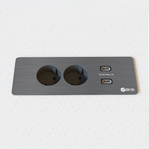BIS 플랫 심플 미니멀 디자인 빌트인 매립 콘센트 2구 usb 책상 콘센트 침대 콘센트 BID-2002F, 헤어라인 다크 그레이