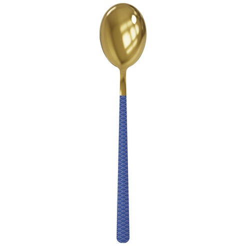 인터넷 연예인 식기 홈 작업 학생 304 젓가락 스푼 포크 중국 스타일 휴대용 상자 세트, 두꺼운 304 스푼, 웨이브패턴(파란색)골드