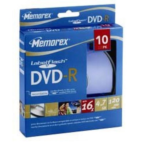 Memorex 32023133 10팩 16x Labelflash DVD-R 디스크 스핀들 - 블루 213640