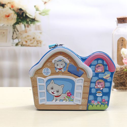 Fuhe 아이디어 선물 철 벨트 잠금 저금통 저금통 생일 선물 만화 돼지 넘어짐 방지 저금통 핑크 유니콘 작은 집, 큰 집 고양이