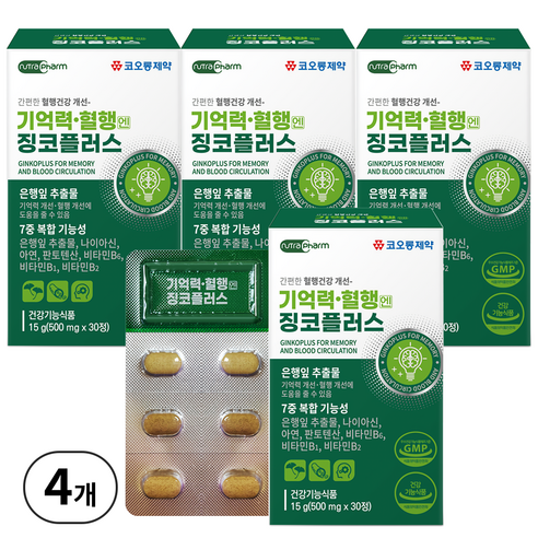 코오롱제약 기억력 혈행엔 징코 플러스, 30정, 4개