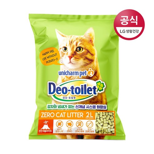 LG유니참 데오토일렛 사막화 방지 소취 향균 고양이 모래, 2L, 1개, 소취항균 모래