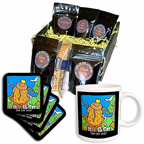 3dRose The Cat Lady Cartoon Cats Cats Cat Funny cats ... - Coffee Gift Baskets (cgb_36673_1), 1개