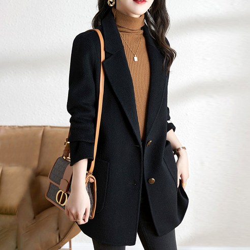 스타일아유 여성 겨울 양모자켓 양모혼방 허리 스트링 루즈핏 카라 코트