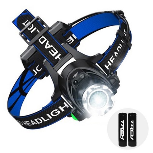티렉스 동작인식 led 충전식 헤드랜턴 + 보호회로 18650 배터리 2P + 충전케이블 세트, LED 헤드라이트, 1개