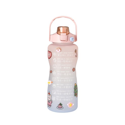 2000ml 점차적 물컵 여름 대용량 빨대 플라스틱 컵 휴대용 고안치 운동 물컵, 1500ml, 블루 핑크 그라데이션 프린트