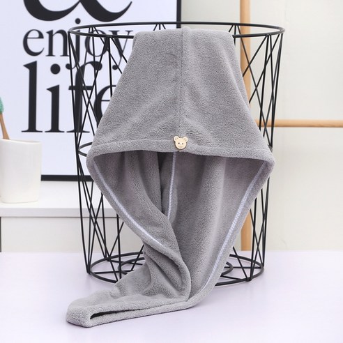 ZZJJC 코랄 드라이 헤어타올 퓨어 극세사 흡수 드라이 헤어캡 여욕모자 긴머리 기프트, 멜란지그레이, 순색