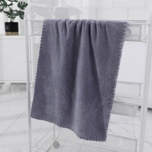 코랄 벨벳 테두리 수건 흰색 세수 수건 부드럽다 흡수 선물 가정용 잘 퇴색, 35x75, 짙 은 회색.
