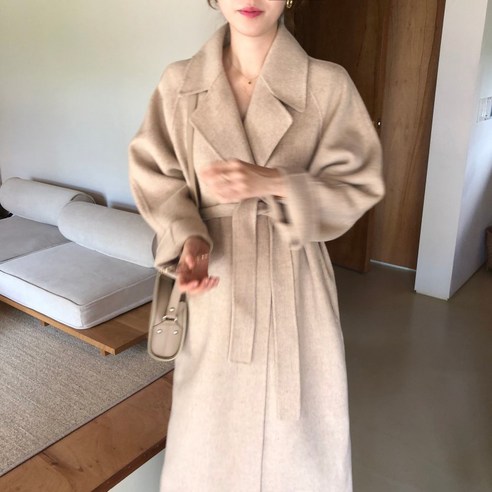 쪼예 울 카라 루즈핏 모직 스트랩 롱 코트