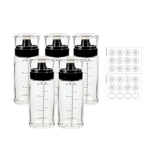 시노글라스 신형 오일병 양념병+스티커 24종, 블랙, 5개, 170ml