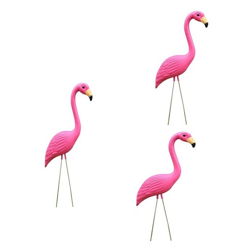 3pcs 살아있는 플라스틱 플라밍고 동상 정원 조각 마당 잔디 장식품, 핑크, 80x50 cm