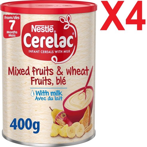 [영국발송] 400G 4통 네슬레 세레락 쎄레락 이유식 믹스 후르츠 앤 위트 7개월 이상 Nestle CERELAC with Mixed Fruit and wheat, 1000g