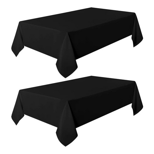 노 브랜드 2Pcs 검은 식탁보 직사각형 6피트 테이블 천-얼룩 방지 및 주름 빨 폴리 에스터, 검은 색