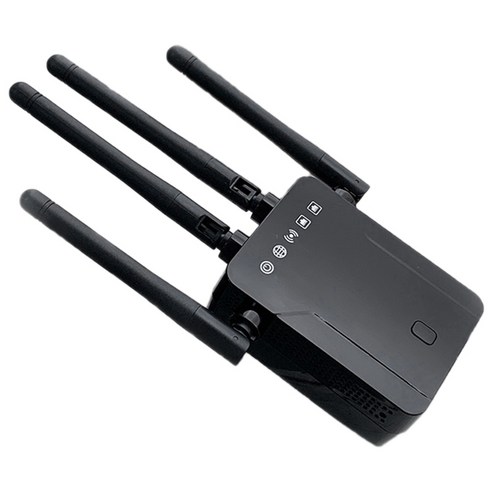 1200Mbps 듀얼 밴드 5GHz 무선 와이파이 중계기 와이파이 라우터 WiFi Extender 4 안테나 WLAN WIFI 앰프, 검정, EU 플러그