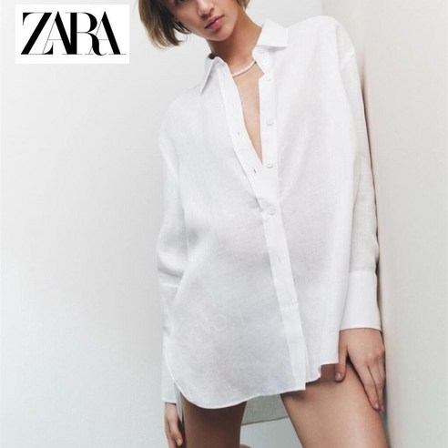 자라 ZARA 여름 신상품 화이트 오버사이즈 린넨 셔츠