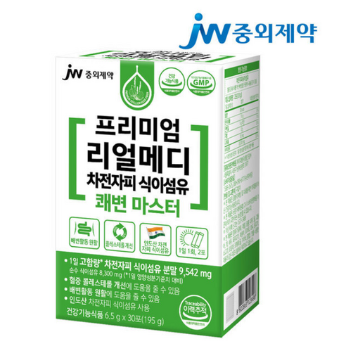 JW중외제약 프리미엄 리얼메디 차전자피 식이섬유 쾌변 마스터 30포, 195g, 1개