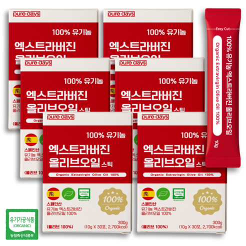 퓨어데이즈 아침엔 100% 유기농 엑스트라버진 올리브오일 스틱 스페인, 180개, 10g