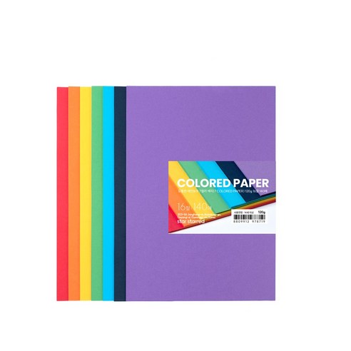 star starred 도톰한 레인보우 7컬러 색지(7 COLORED PAPER), 120g 16절 140매