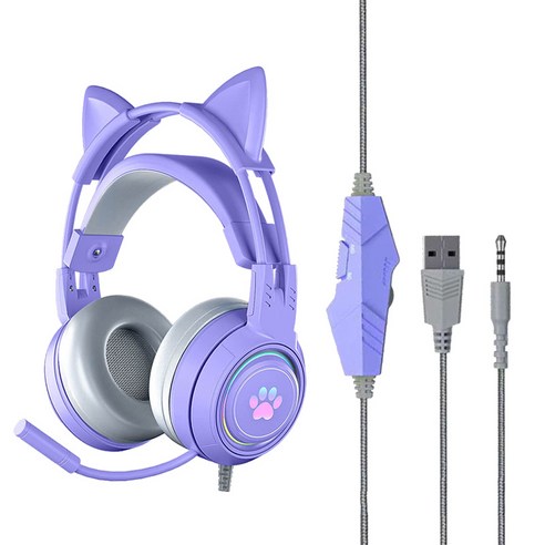 ELSECHO SY-G25 고양이 귀 LED 헤드셋, 퍼플