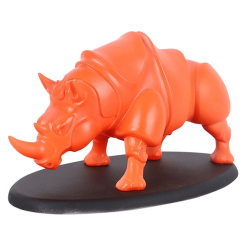 ST SHOP 코뿔소 조각 동물 모델 사무실 책상 장식 크리스마스 장식, 9.05x5.1x5.3인치, 합성수지, 주황색