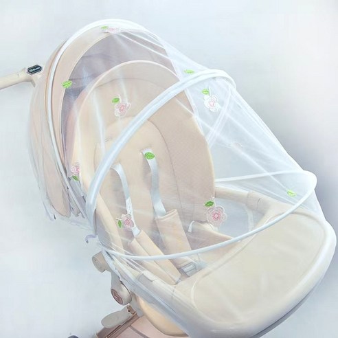 명신 키키 망사 자수 디럭스 휴대용 유모차 모기장, 꽃, 1개