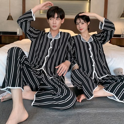 로리돌스 커플잠옷 블랙 실크 스트라이프 파자마