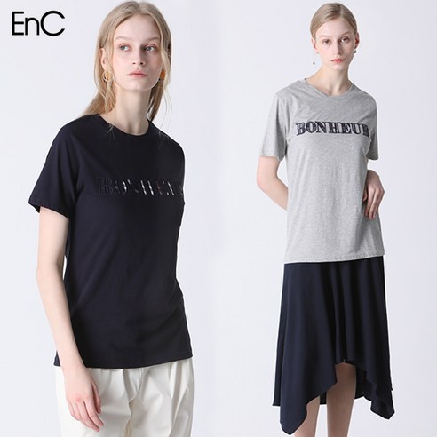 [이엔씨] [EnC] 영문 자수 면 티셔츠