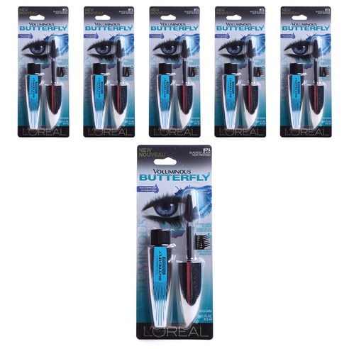 로레알파리 볼류미너스 버터플라이 마스카라 워터프루프 6.5ml, Blackest Black, 6개