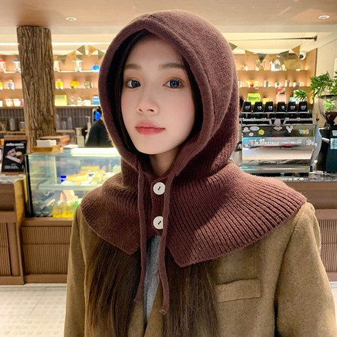 지엠앤 도톰 포근한 니트 바라클라바 후드 넥워머, 카라멜브라운, 1개