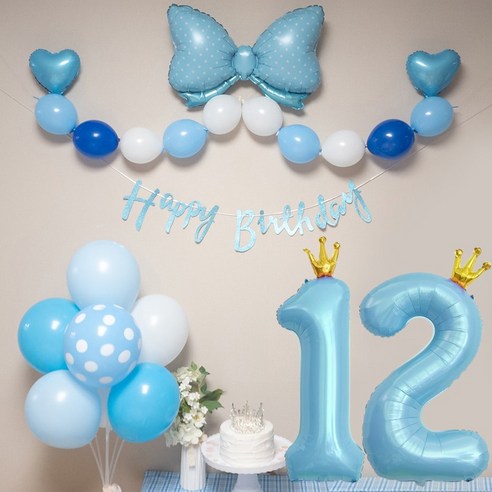 연지마켓 생일풍선 생일파티용품 리본풍선 숫자세트, 블루리본 블루세트 12