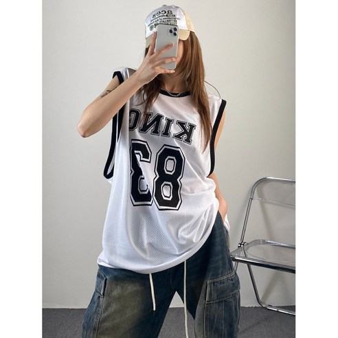 여름 스타일을 완성하는 시원하고 트렌디한 선택, 디블리 매쉬 배색 나시 힙합댄스복