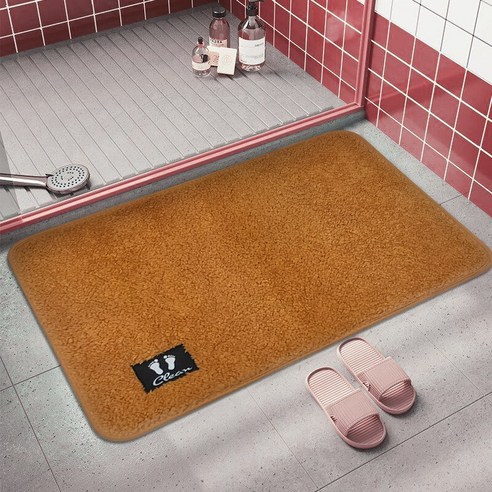 Linzheng발판 매트리스 욕실 가정용 두꺼운 긴 털 물세탁 미끄럼 방지 입주 매트리스 카펫 화장실, 카키, 40*60cm