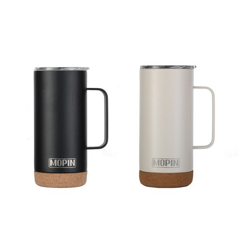 모핀 딤플 스탠 머그 텀블러 2개 셋트 보냉보온 473ml, 블랙+아이보리